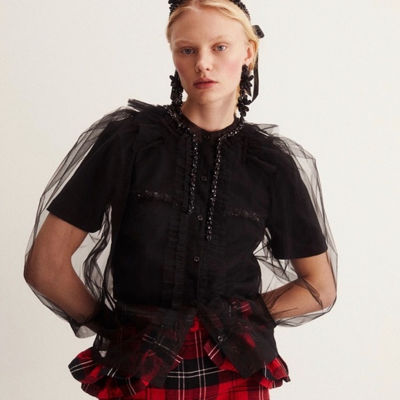 Simone Rocha x H&M Puff Sleeved Black Tulle Blouse - Picture 15 of 16